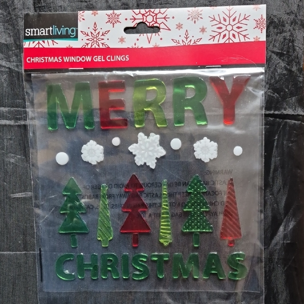 Smart Living Christmas Window Gel Clings - Red, Green, White